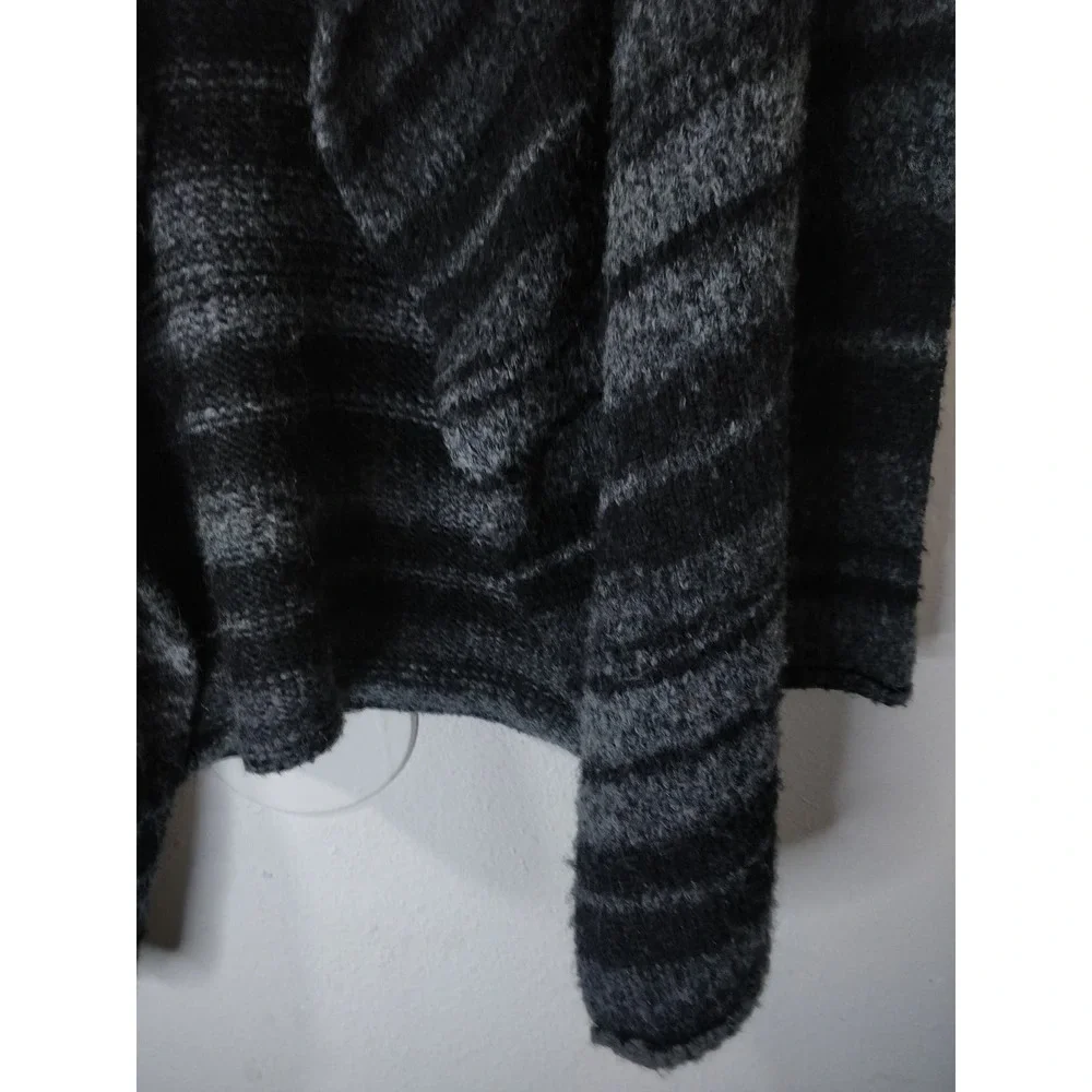 360 Sweater Gray & Black Striped Wool Blend Drape Front Open Cardigan Size S - Picture 3 of 7
